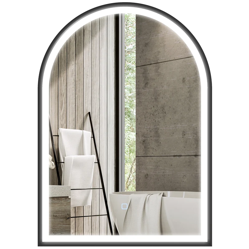 Miroir salle de bain arqué 50 x 70 x 4 cm anti-buée et luminosité réglable moderne épuré finition mate en aluminium noir 21_0002117