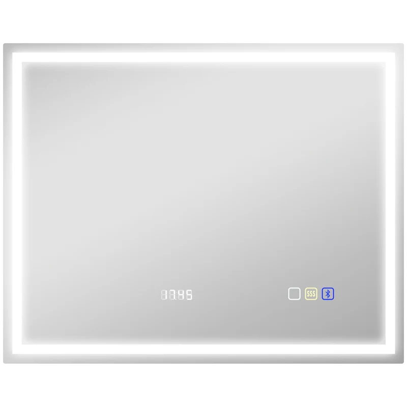 Miroir salle de bain 100 x 80 x 3,5 cm mural éclairage réglable 3 couleurs anti-buée moderne épuré en verre trempé argent 21_0002089