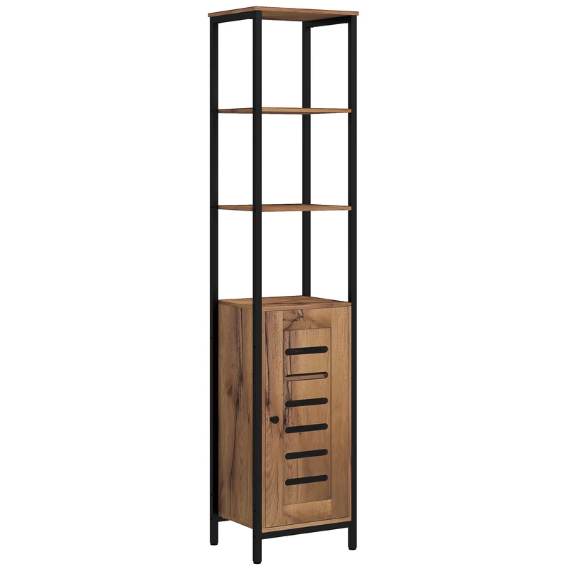 Meuble colonne salle de bain 37 x 30 x 167 cm gain de place étagères réglables industriel en panneau de particules marron 21_0001966