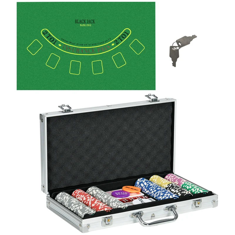 Mallette poker complète tournoi 38,5 x 23 x 6,5 cm verrouillable transportable 7 à 8 joueurs moderne en aluminium argent 21_0006654