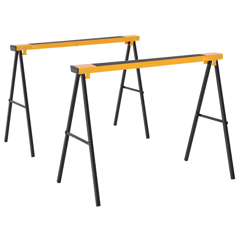 Lot de 2 tréteaux pliables 100 x 50 x 76 cm antidérapants stables pliage compact industriel contemporain en métal noir 21_0007116