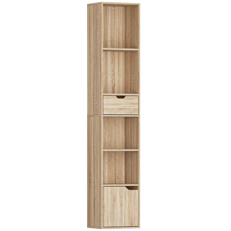 Bibliothèque étroite 30 x 24 x 158 cm rangement optimisé fixation murale moderne en panneau de particules bois naturel 21_0002552