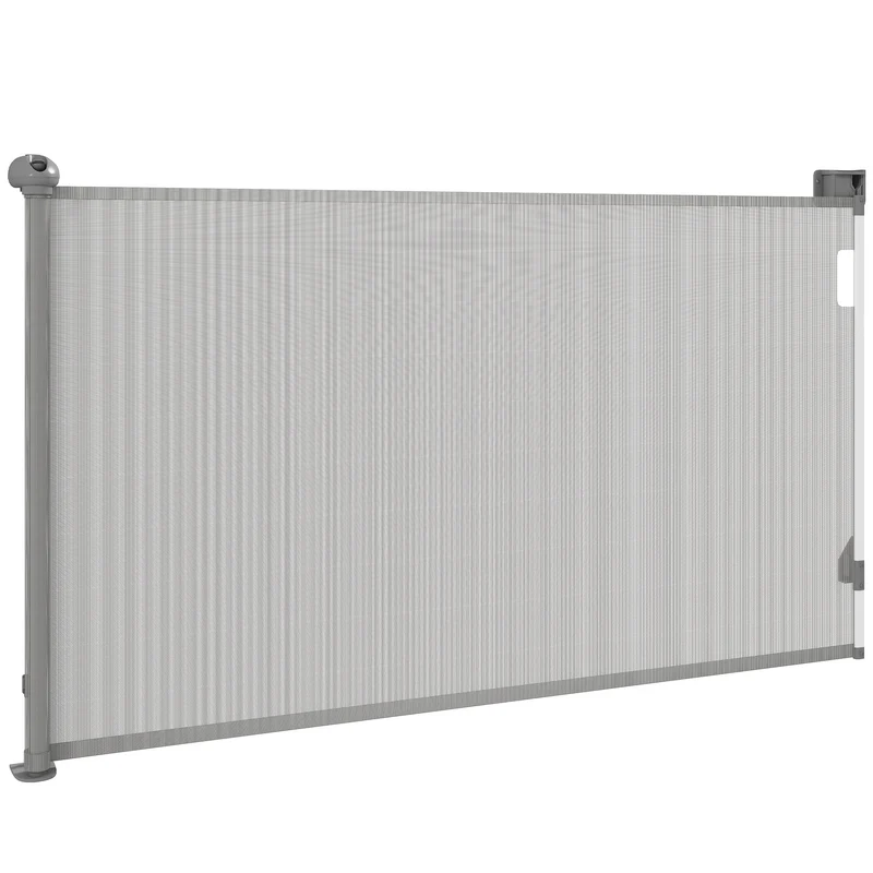 Barrière rétractable pour chien 149 x 10 x 87,5 cm verrouillage auto sans seuil épuré moderne salon en aluminium gris 21_0007484