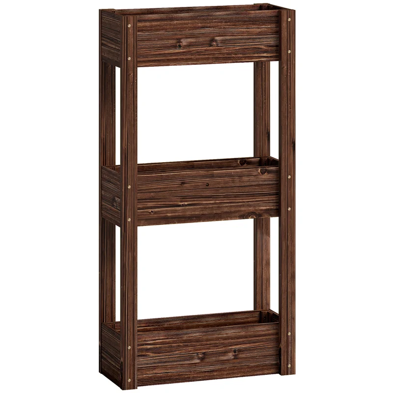 Bac à plantes surélevé 60 x 25 x 120 cm trois niveaux gain de dos intérieur extérieur style rustique en bois marron 21_0005660