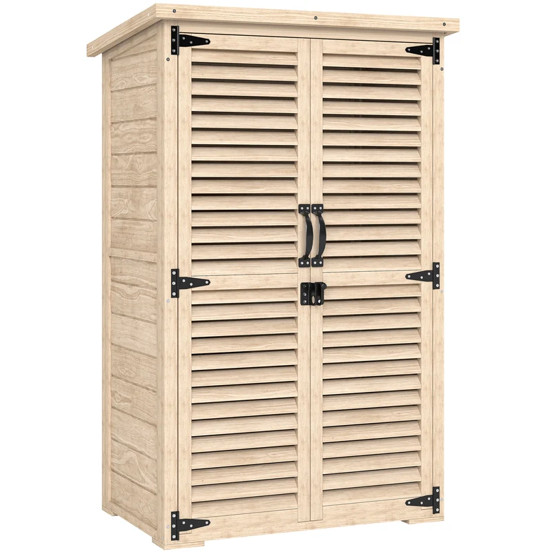 Armoire de jardin remise pour outils 75 x 50 x 118 cm rangement sécurisé toit bitumé style rustique en bois naturel 21_0005448