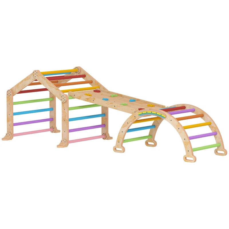 Triangle d'escalade enfant 100 x 52.5 x 48 cm toboggan réglable tableau noir éducatif scandinave chambre en bois naturel 21_0000321