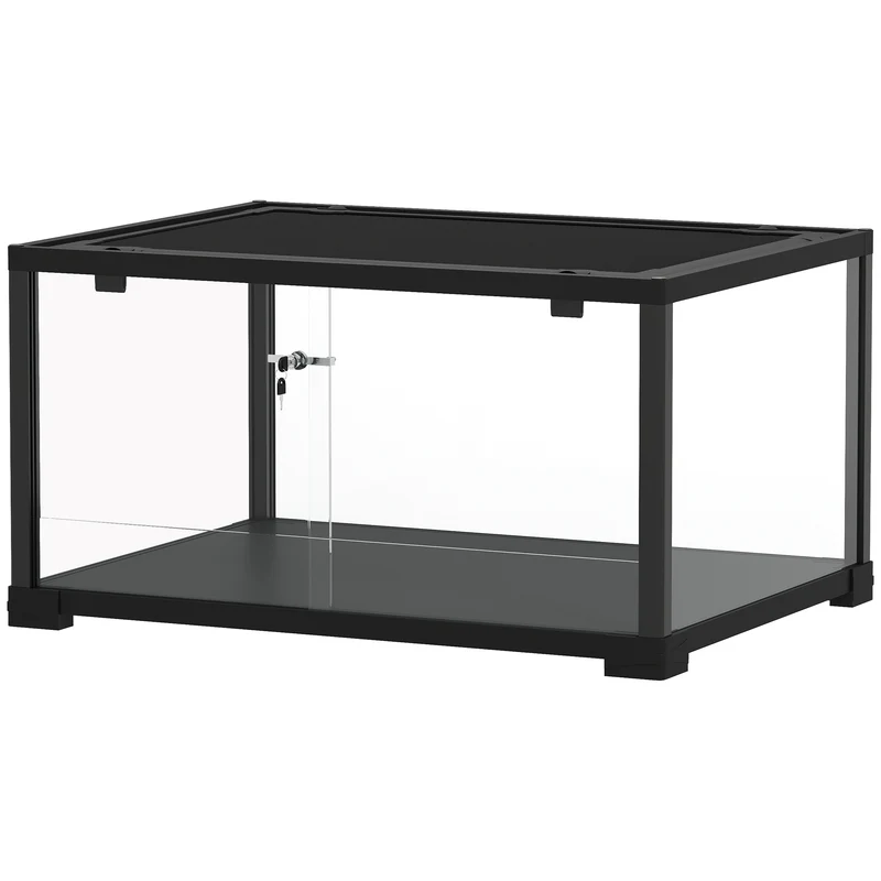 Terrarium pour reptiles et rongeurs 60 x 45 x 32 cm double verrou couvercle ventilé style moderne épuré en verre noir 21_0007853