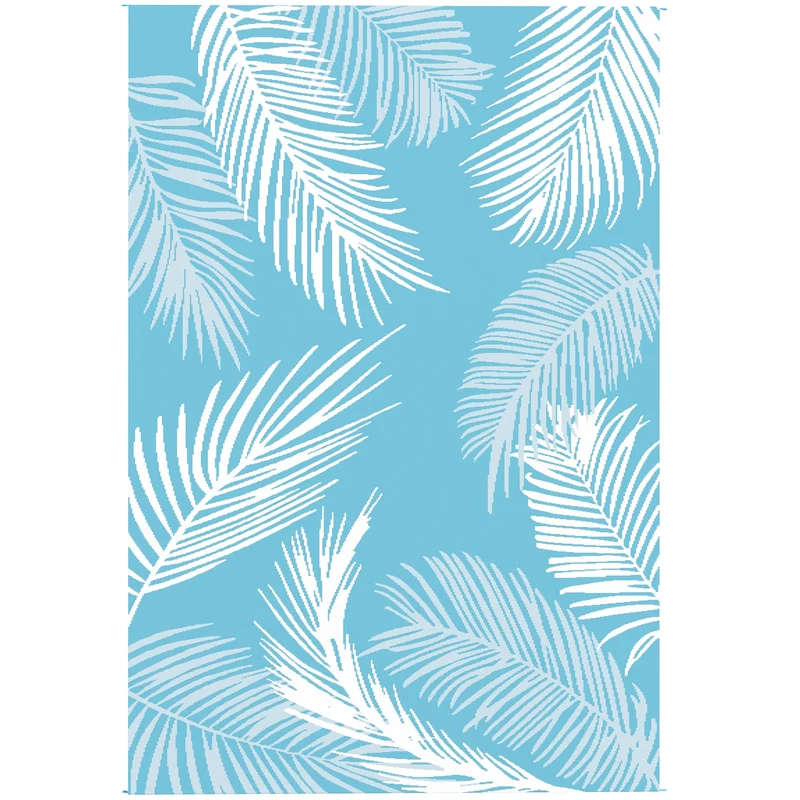 Tapis d'extérieur réversible 274 x 182 x 0,3 cm résistant aux intempéries protection solaire design moderne en PP bleu 21_0005708