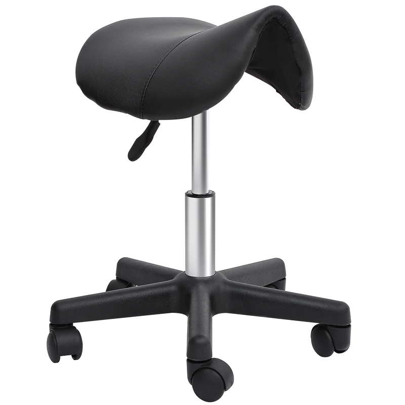 Tabouret à roulettes selle ergonomique 48 x 48 x 43-55 cm hauteur réglable pour salon contemporain en polyuréthane noir 21_0000842