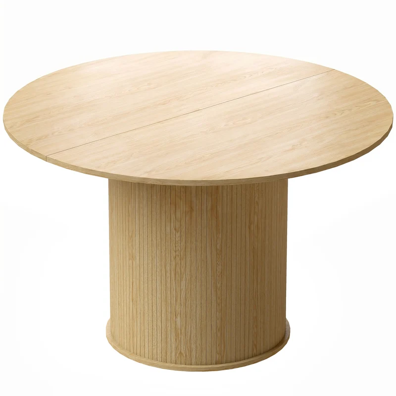 Table à manger ronde 120 x 75 cm gain de place antirayures pied cannelé scandinave contemporain en MDF bois naturel 21_0003395