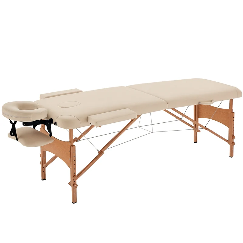 Table de massage 2 zones pliante 210 x 81 x 67-92 cm hauteur réglable salon épuré classique finition mate en PU crème 21_0000794
