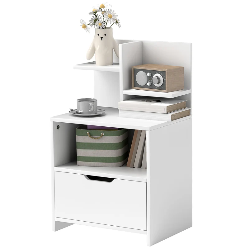 Table de chevet d'appoint tiroir niche 45 x 35 x 73 cm rangement pratique minimaliste en panneau de particules blanc 21_0001559