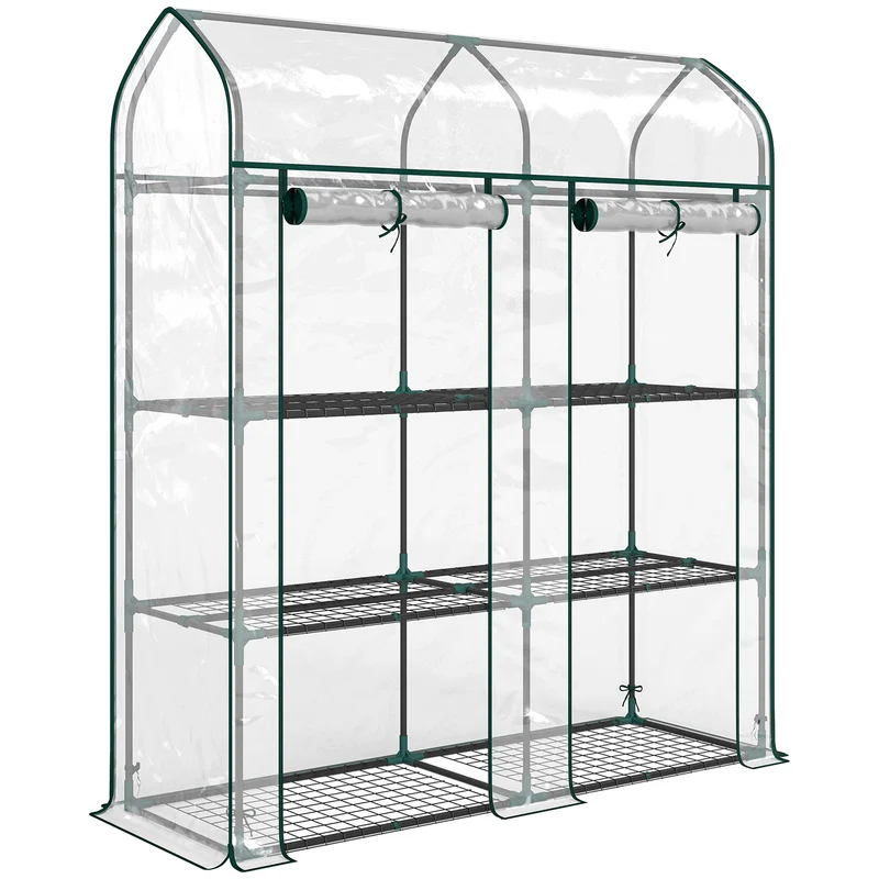 Serre de jardin compacte balcon 143 x 46 x 165 cm anti uv rangement 3 niveaux robuste design épuré en PVC transparent 21_0005635