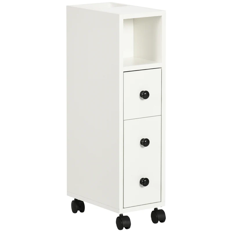Porte-papier toilette colonne 18 x 30 x 68,5 cm 3 niveaux compact sur roulettes épuré en panneaux de particules blanc 21_0001871