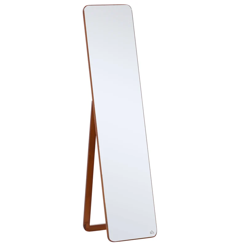 Miroir pleine longueur sur pied et mural 37 x 43 x 156 cm anti éclat arrondis contemporain chambre en bois noyer clair 21_0001474