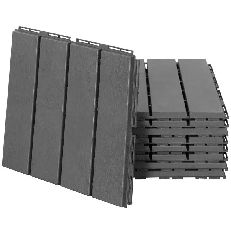 Lot de 9 caillebotis dalles terrasse 30 x 30 x 2 cm emboîtables antidérapant moderne épuré usage extérieur en PP noir 21_0003944
