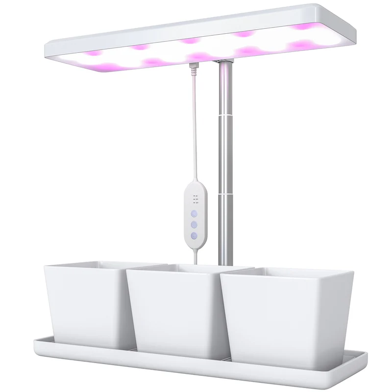Lampe de croissance intérieur 3 pots auto arrosants 31.8 x 13.4 x 35.6 cm hauteur réglable bureau moderne en PP blanc 21_0005582