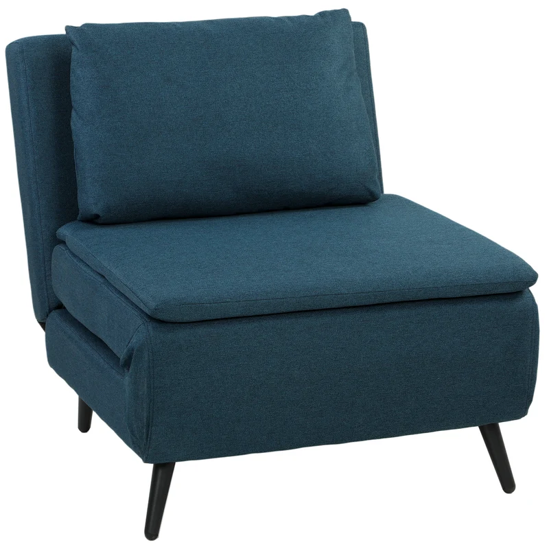 Fauteuil convertible 1 place pour salon 75 x 188 x 27 cm dossier 3 positions coussin amovible moderne en polyester bleu 21_0003674