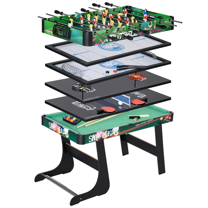 Table multi-jeux 6 en 1 de loisirs 118 x 104 x 71 cm pliable gain de place moderne tendance pour salon en MDF marron 21_0006649