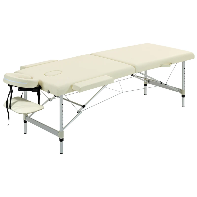 Table de massage portable pliable 210 x 90 x 59-84 cm hauteur réglable supporte 225 kg moderne épuré en aluminium crème 21_0000811