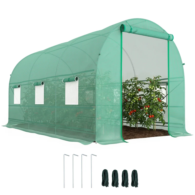 Serre tunnel de jardin 400 x 200 x 200 cm protection hivernale ventilation réglable design moderne en polyéthylène vert 21_0004057