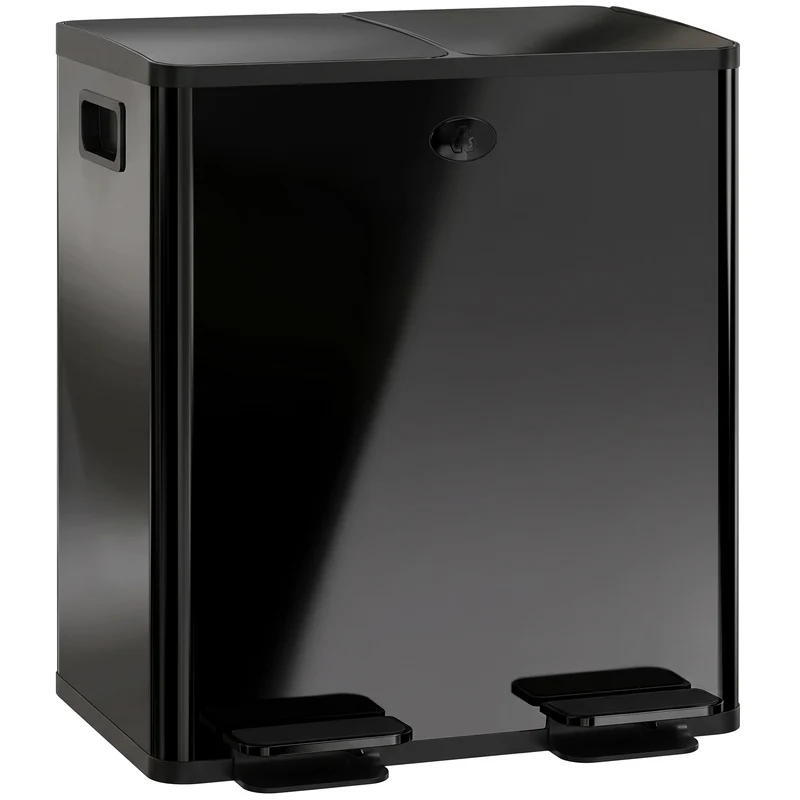 Poubelle de cuisine 2 compartiments 45.8 x 36 x 51.6 cm fermeture douce seaux amovibles moderne en acier inoxydable noir 21_0005903