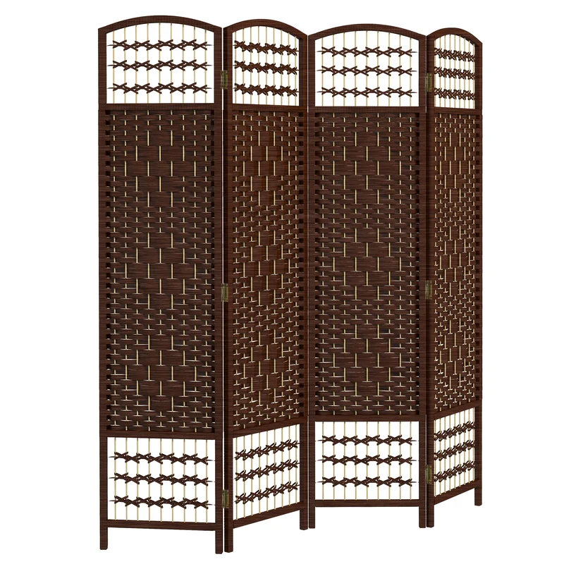 Paravent séparateur de pièce pliable 4 panneaux 160 x 170 cm intimité modulable mobile et moderne épuré en bois marron 21_0001271
