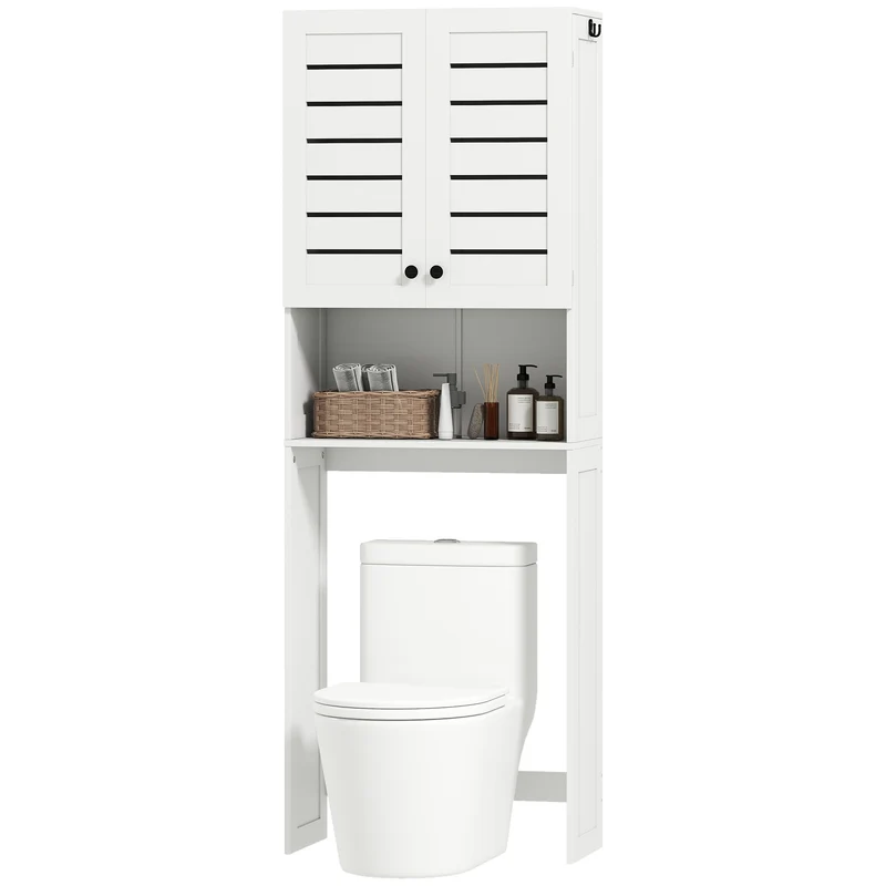 Meuble au-dessus des toilettes gain de place 67 x 31,5 x 190 cm ventilation portes à persiennes style épuré en MDF blanc 21_0002075