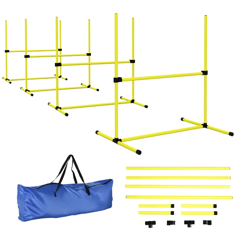 Lot de 4 obstacles d'agilité pour chien 99 x 65 x 94 cm réglable sac transport inclus tendance en polyéthylène jaune 21_0007515