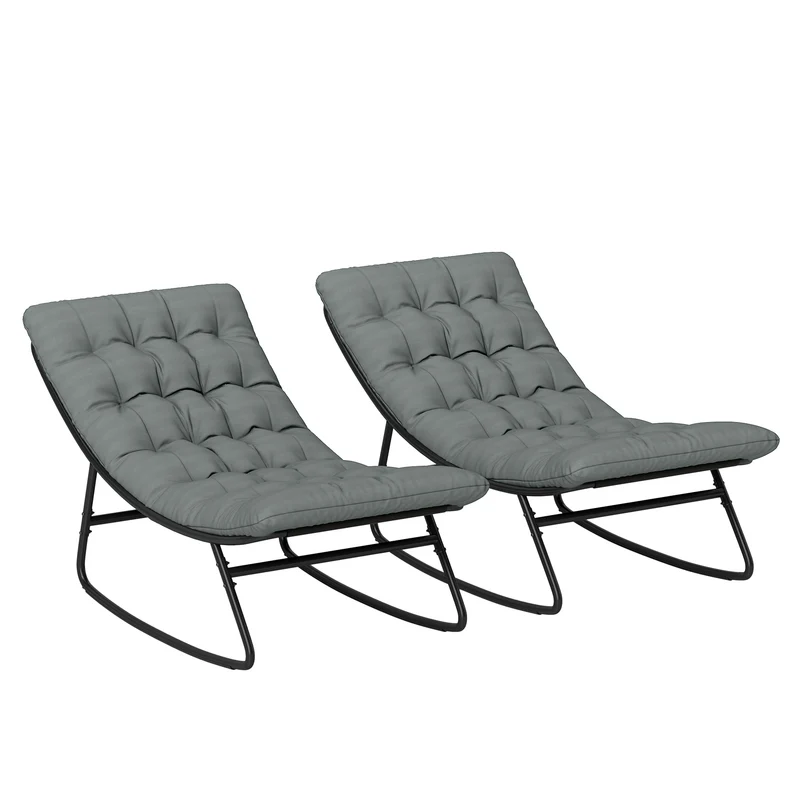 Lot de 2 fauteuils à bascule extérieur 64 x 101 x 71 cm assise respirante coussin épais moderne en acier gris foncé 21_0005260