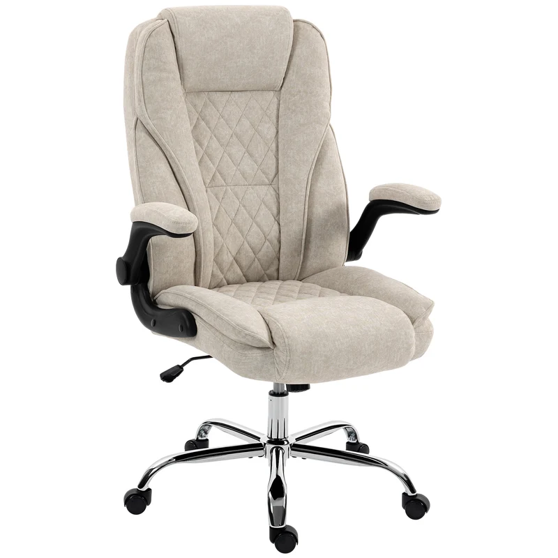Fauteuil de bureau ergonomique réglable accoudoirs relevables 70 x 70 x 114-122 cm moderne très épuré en velours beige 21_0006285