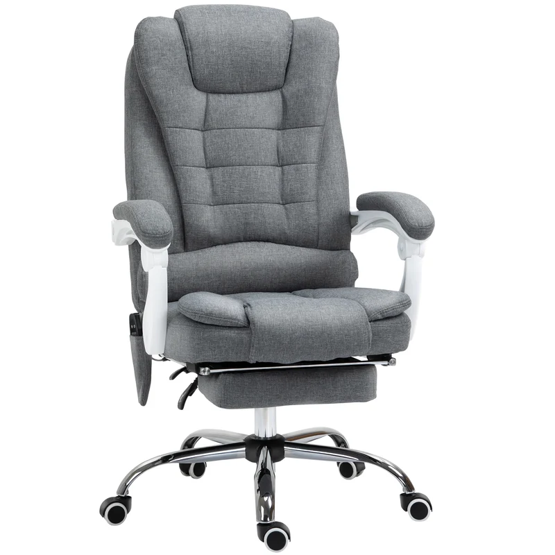 Fauteuil de bureau 65 x 70 x 119 cm massant chauffant dossier inclinable 90 à 135° moderne ergonomique cosy en lin gris 21_0006203