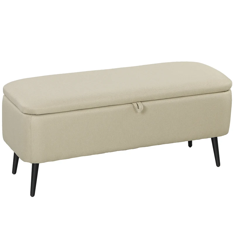 Banc coffre rectangulaire 101 x 38.5 x 44.5 cm rangement gain de place minimaliste salon et chambre en polyester beige 21_0002876