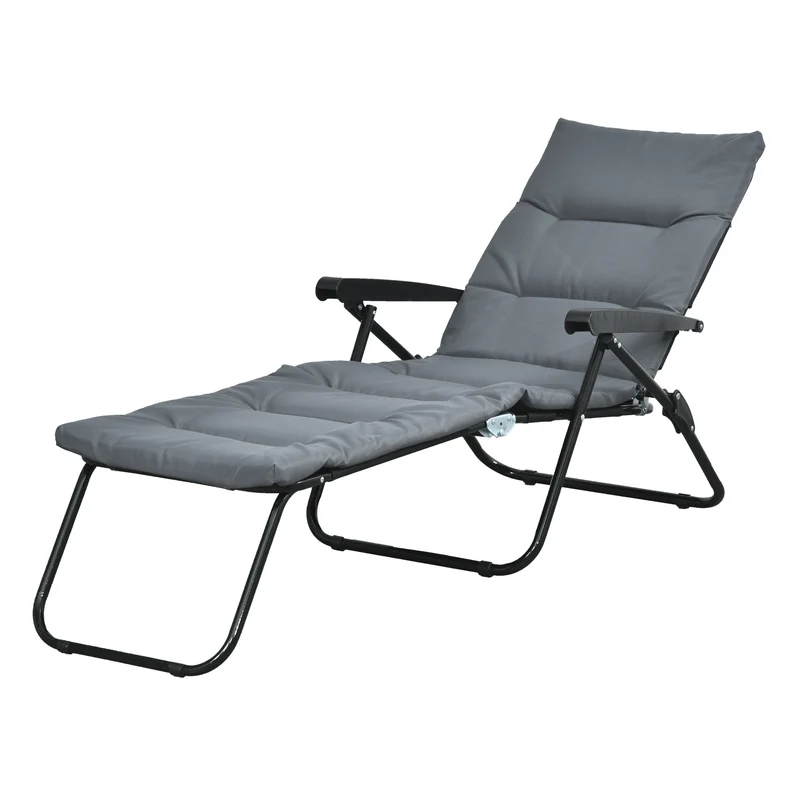 Bain de soleil pliable 153 x 58,5 x 89 cm dossier 6 positions matelas inclus confort contemporain jardin en acier gris 21_0004667