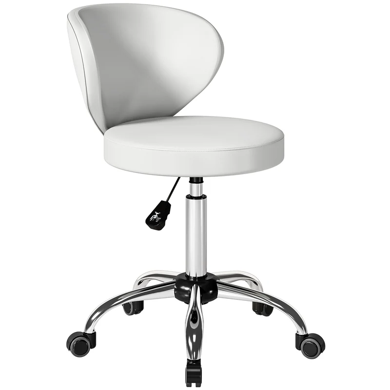 Tabouret de salon à roulettes 45 x 54 x 73-88 cm assise rembourrée 7 cm pivotant 360° confort moderne épuré en PU blanc 21_0000774