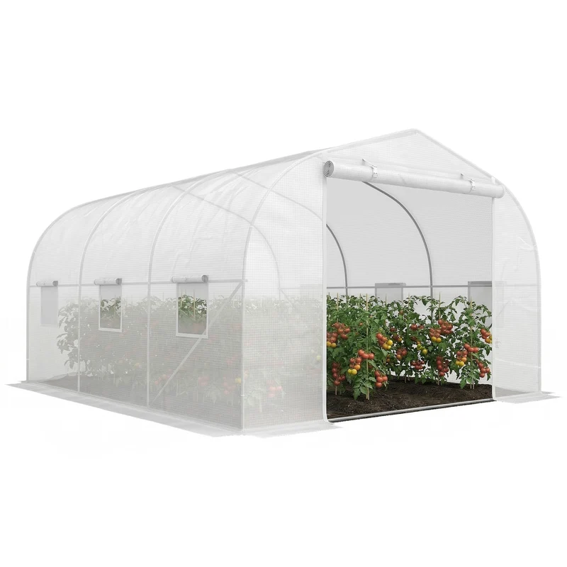Serre tunnel de jardin 3,5 x 3 x 2 m protection anti-uv et anti-insectes contemporain industriel en polyéthylène blanc 21_0004181