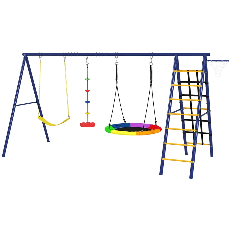 Portique balançoire extérieur 350 x 183 x 200 cm pour 4 enfants hauteur réglable contemporain tendance en acier rouge 21_0000379
