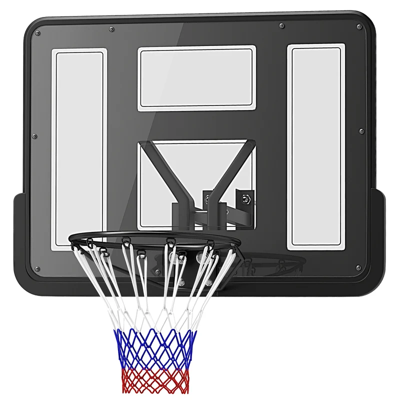 Panier de basket mural 110 x 75 x 23 cm panneau incassable cerceau acier pliable terrasse utile moderne en acier noir 21_0006616