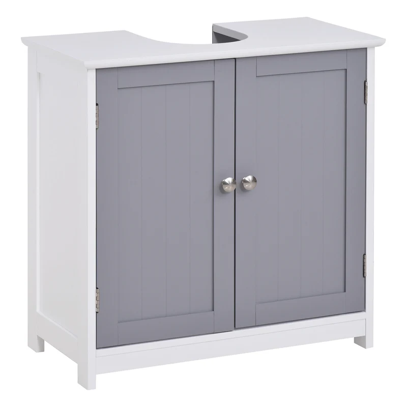 Meuble sous lavabo sur pied 60 x 30 x 60 cm grand rangement découpe pour siphon style contemporain épuré en MDF gris 21_0001878