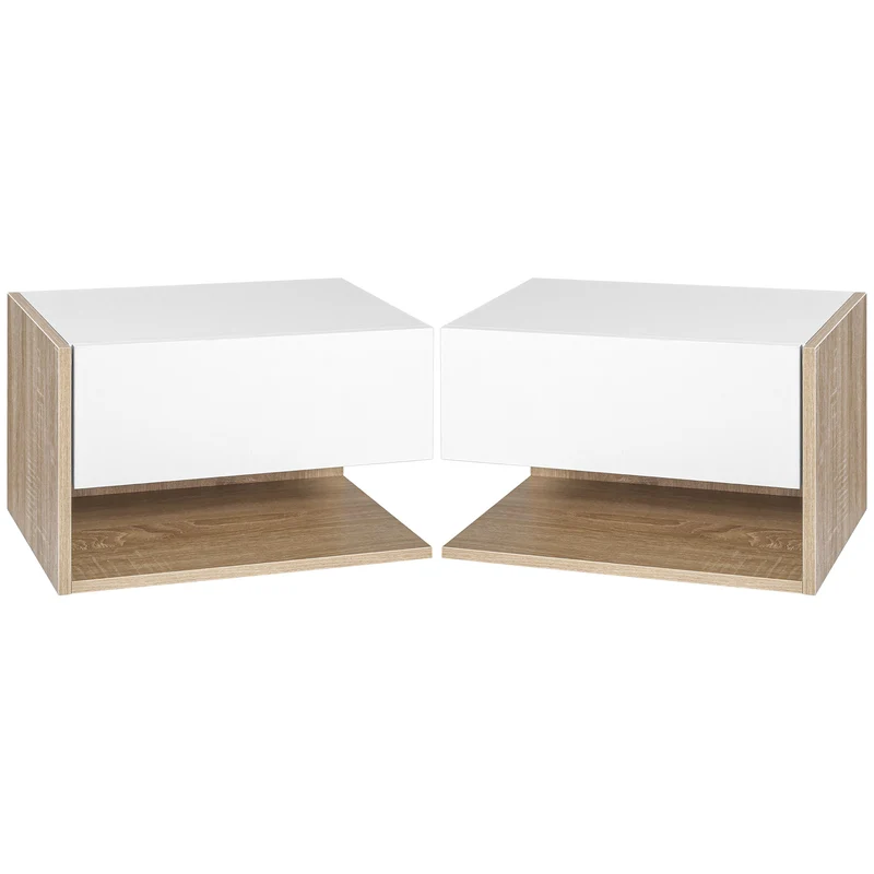 Lot de 2 tables de chevet murales flottantes tiroir étagère 46 x 30 x 30 cm contemporain en panneaux de particules blanc 21_0001461