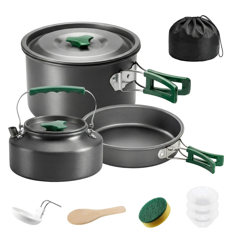 Kit de casseroles camping empilable 19 x 19 x 10 cm antiadhésif rapide pour 2 personnes minimaliste en aluminium gris 21_0001077