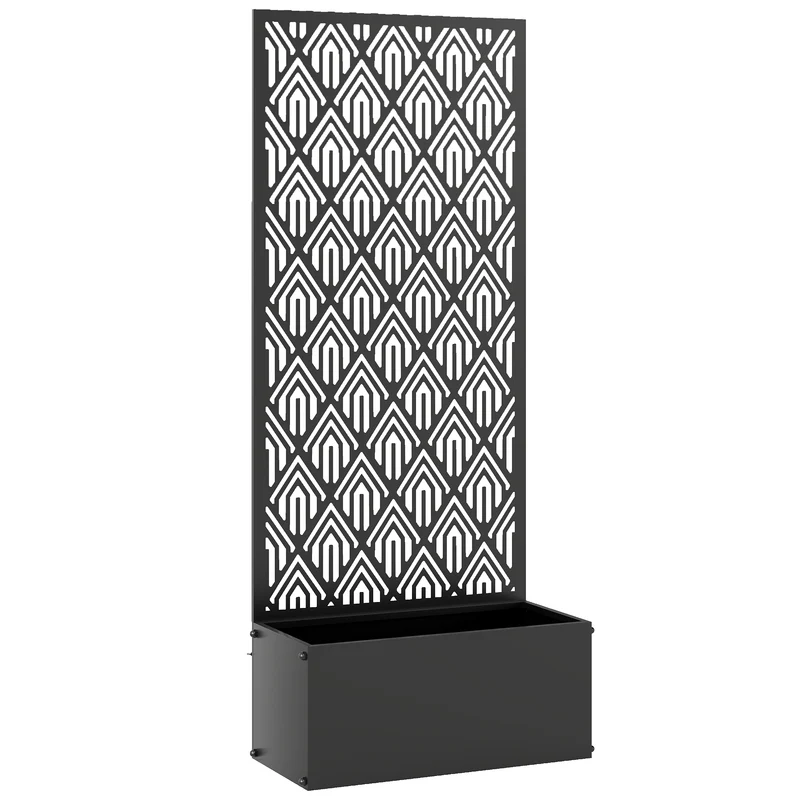 Jardinière treillis surélevée pour plantes grimpantes 45 x 21,5 x 110 cm drainage intégré paravent design en métal noir 21_0005642