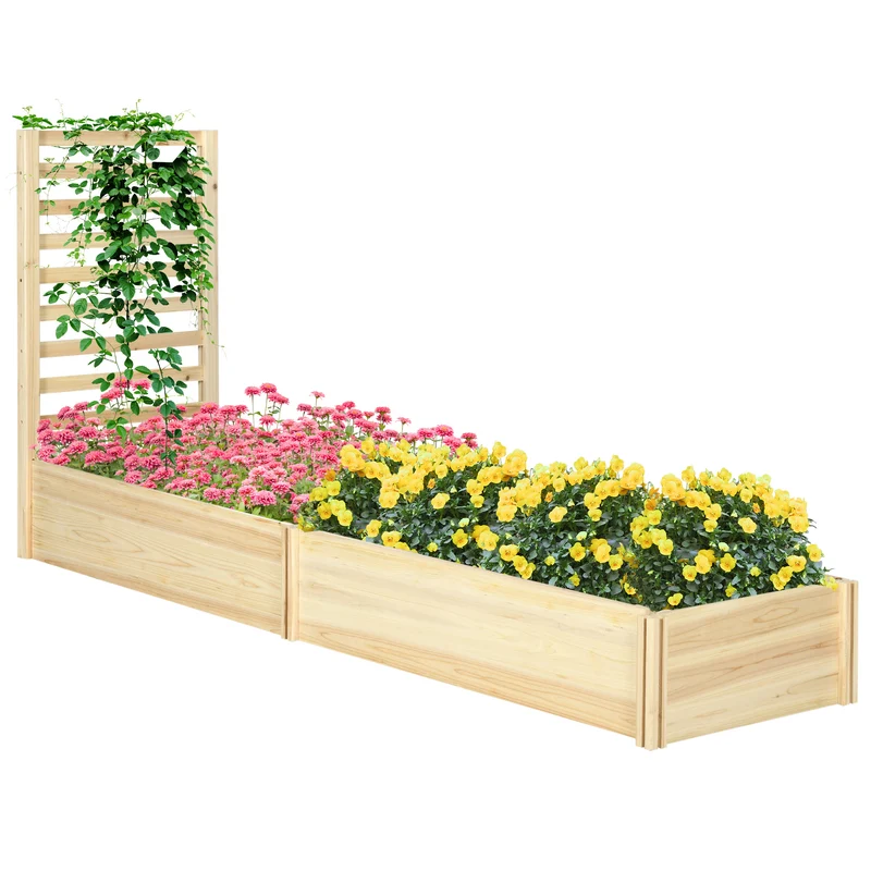 Jardinière avec treillis pour balcon 230 x 60 x 110 cm résistante sans fond pour plantation rustique en bois naturel 21_0004315
