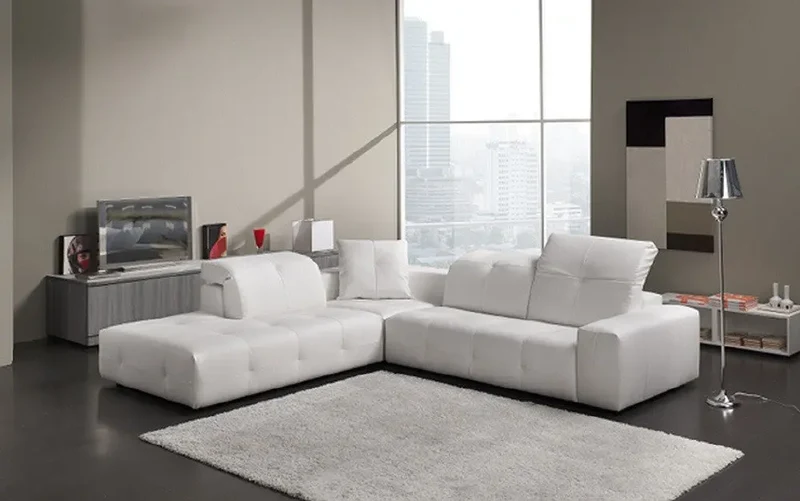 Canapé en cuir blanc têtières réglables - Cecile