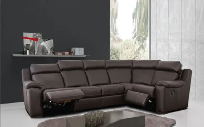 Canapé d'angle relax en cuir gris - Argo