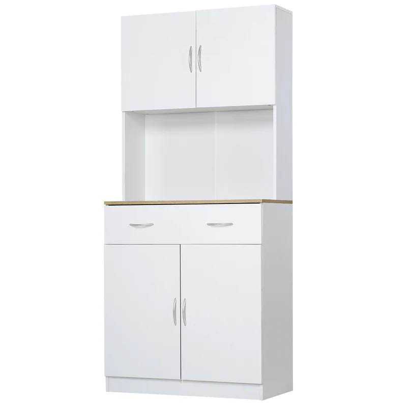 Buffet haut cuisine 80 x 40 x 180 cm rangement tiroir étagères réglables moderne épuré en panneau de particules blanc 21_0002255
