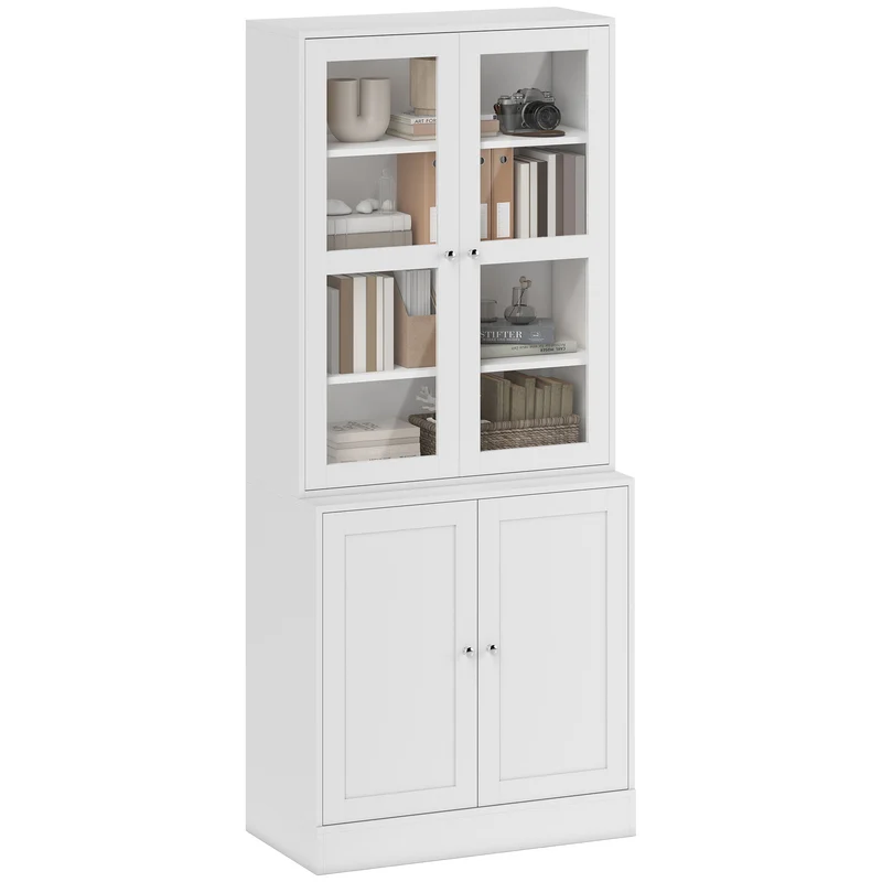 Bibliothèque vitrine pour salon bureau chambre 76 x 40 x 178,5 cm étagères réglables sécurisée moderne en MDF blanc 21_0002477