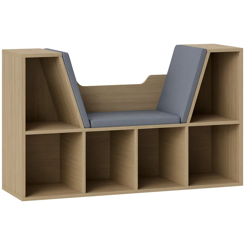 Bibliothèque banc 2 en 1 102 x 30 x 61 cm coin lecture 6 casiers salon contemporain épuré finition mate en bois gris 21_0002414