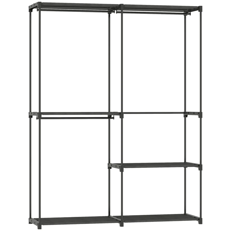 Armoire penderie portable 142 x 43 x 185 cm gain de place 3 tringles 4 étagères utile design contemporain en acier noir 21_0005889