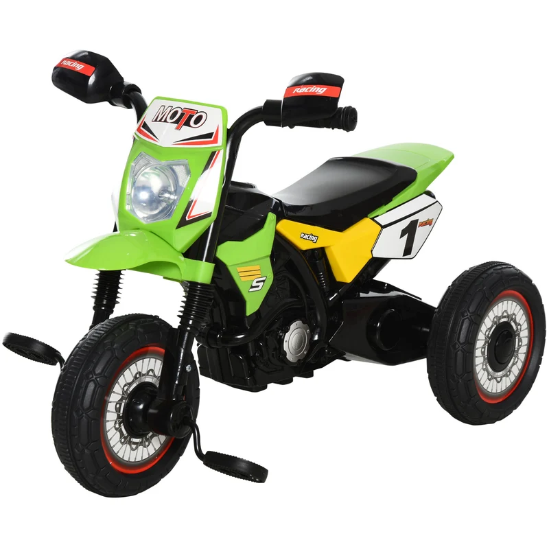 Tricycle moto cross enfant bébé 71 x 40 x 51 cm convient 18-36 mois phares lumineux musiques intégrées design en PP vert 21_0000452